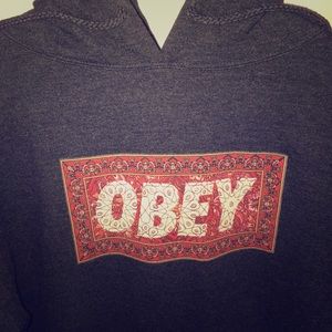 Grey OBEY Pullover Hoodie Sweatshirt
